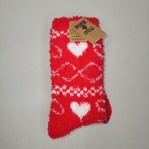 PINK by Victoria's Secret Cozy Heart Fuzzy Socks Red White Women's